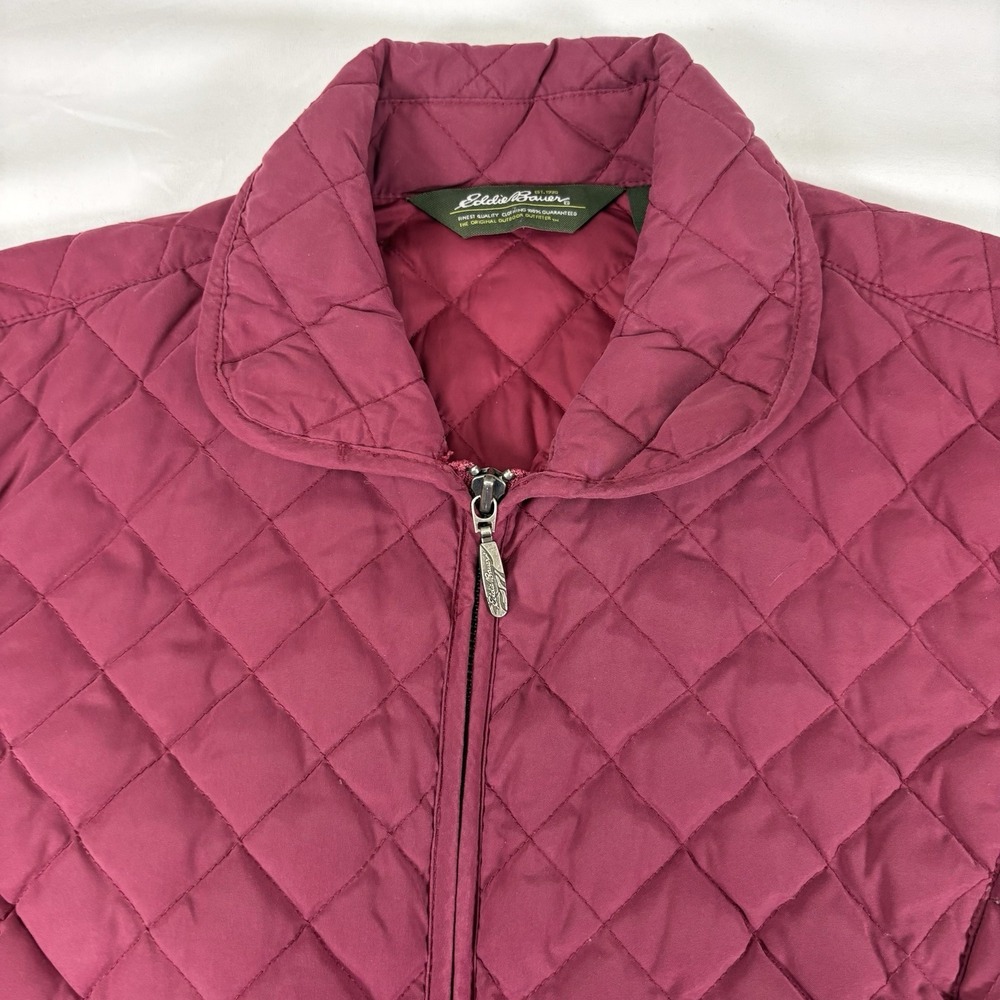Eddie Bauer Quilted Goose Down Jacket Womens L Maroon EB 650 Puffer Classic‎ - Picture 2 of 11